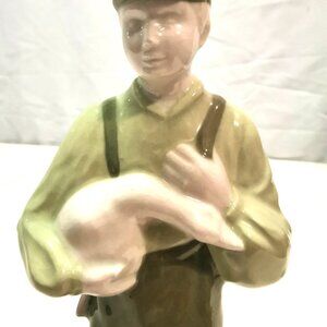 Vintage 9" Porcelain Dutch Boy with Goose Figurine, Clogs – Hand Painted Ceramic